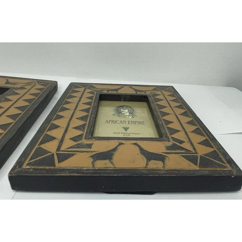 Dezine African Empire Picture Frames Set /2 Carved Hand Painted Giraffes 3